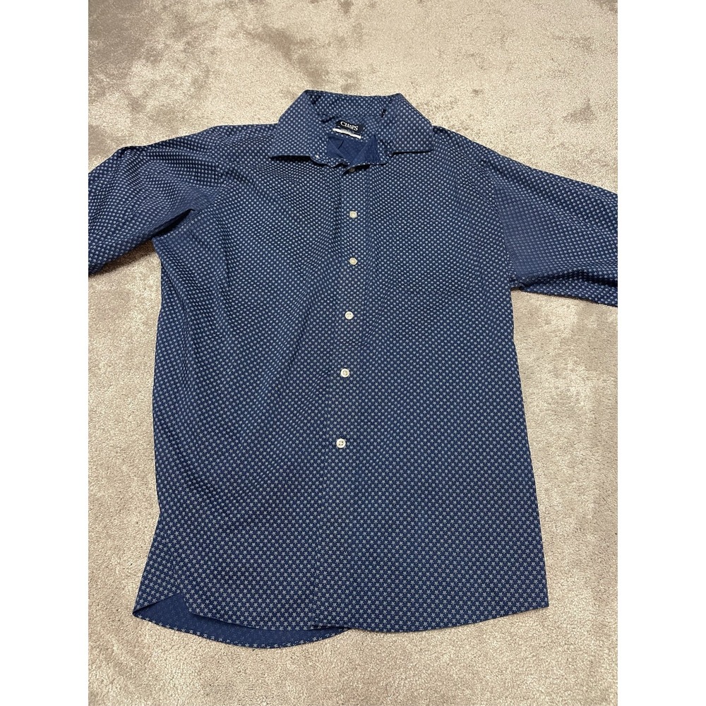 Chaps Men's Blue Geometric Print Button Down Shirt Long Sleeve Stretch